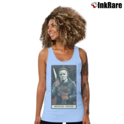 Women’s Classic Tarrot Card Style Michael Myers Halloween Tank Top in light blue | Lightweight, Movement-Friendly
