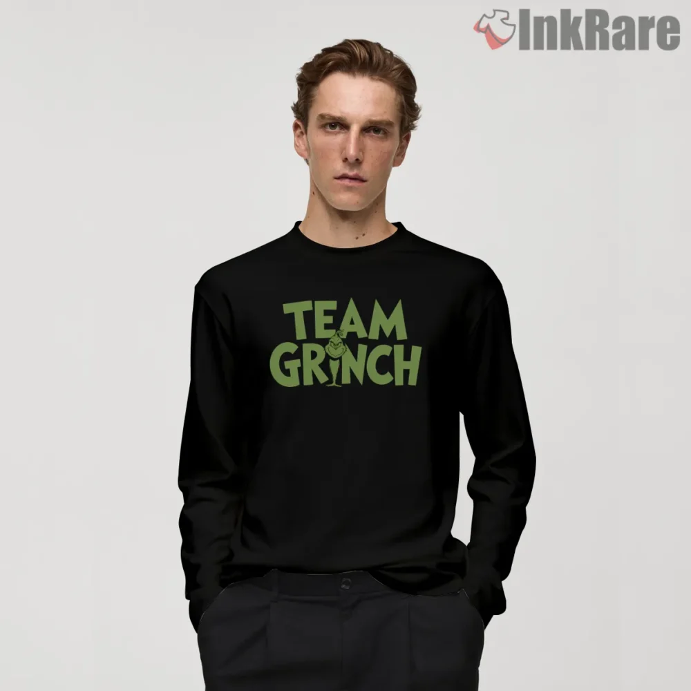Classic Team Grinch Bold Lettering Shirt on black long sleeve shirt for men graphic tee