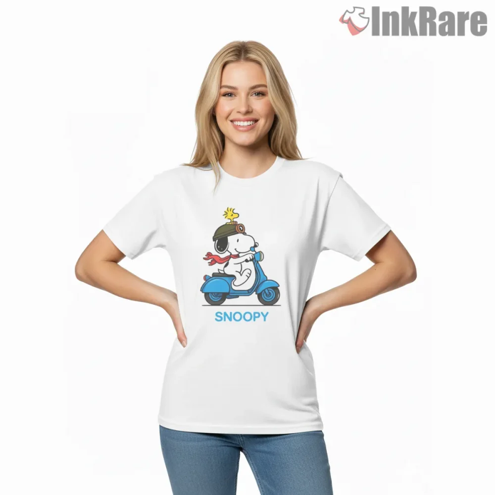 Classic Walking Snoopy Minimal Shirt on white short sleeve shirt for women graphic tee