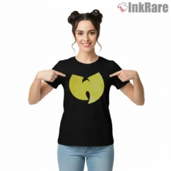 Classic Yellow Wu Tang Emblem Minimalist Shirt on black short sleeve shirt for women graphic tee