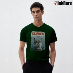 Men’s Claws Cat And Mouse Jaws Parody V-Neck Tee in forest green | Sharp, Breathable, Everyday Staple