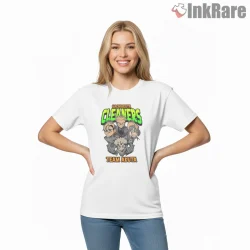 Cleaners Team Group Portrait Bold Typography Gachiakuta Shirt on white short sleeve shirt for women graphic tee