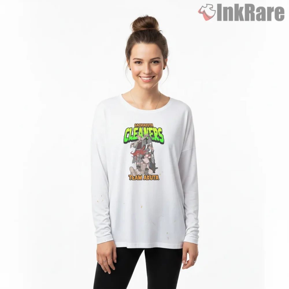 Cleaners Team Standing Group Minimal Anime Shirt on white long sleeve shirt for women graphic tee