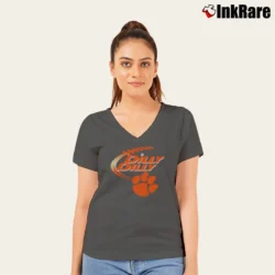 Women’s Clemson Tigers Bud Light Dilly Dilly Graphic V-Neck Tee in charcoal | Chic Neckline, Soft Texture