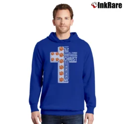 Men’s Clemson University Tiger Paw I Can Do All Things Through Christ Who Strengthens Me Pullover Hoodie in royal blue | Cozy, Durable, Modern Fit