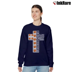 Women’s Clemson University Tiger Paw I Can Do All Things Through Christ Who Strengthens Me Relaxed Sweatshirt in navy | Soft, Laid-Back Vibe