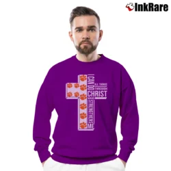 Men’s Clemson University Tiger Paw I Can Do All Things Through Christ Who Strengthens Me Crewneck Sweatshirt in purple | Cozy Fabric, Clean Style