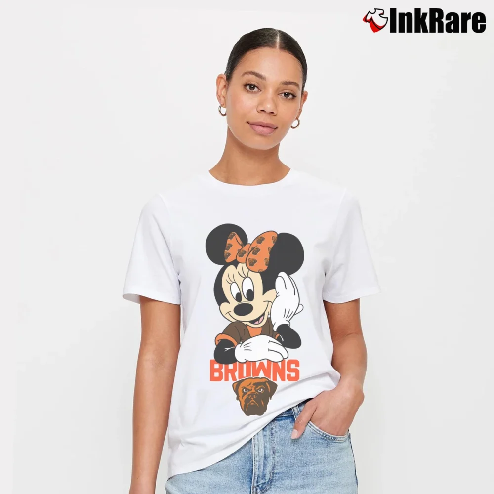Women’s Cleveland Browns Football Mimi Mouse Walt Disney Signature T-Shirt in white | Soft, Flattering Fit