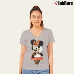 Women’s Cleveland Browns Football Mimi Mouse Walt Disney V-Neck Tee in sport grey | Chic Neckline, Soft Texture