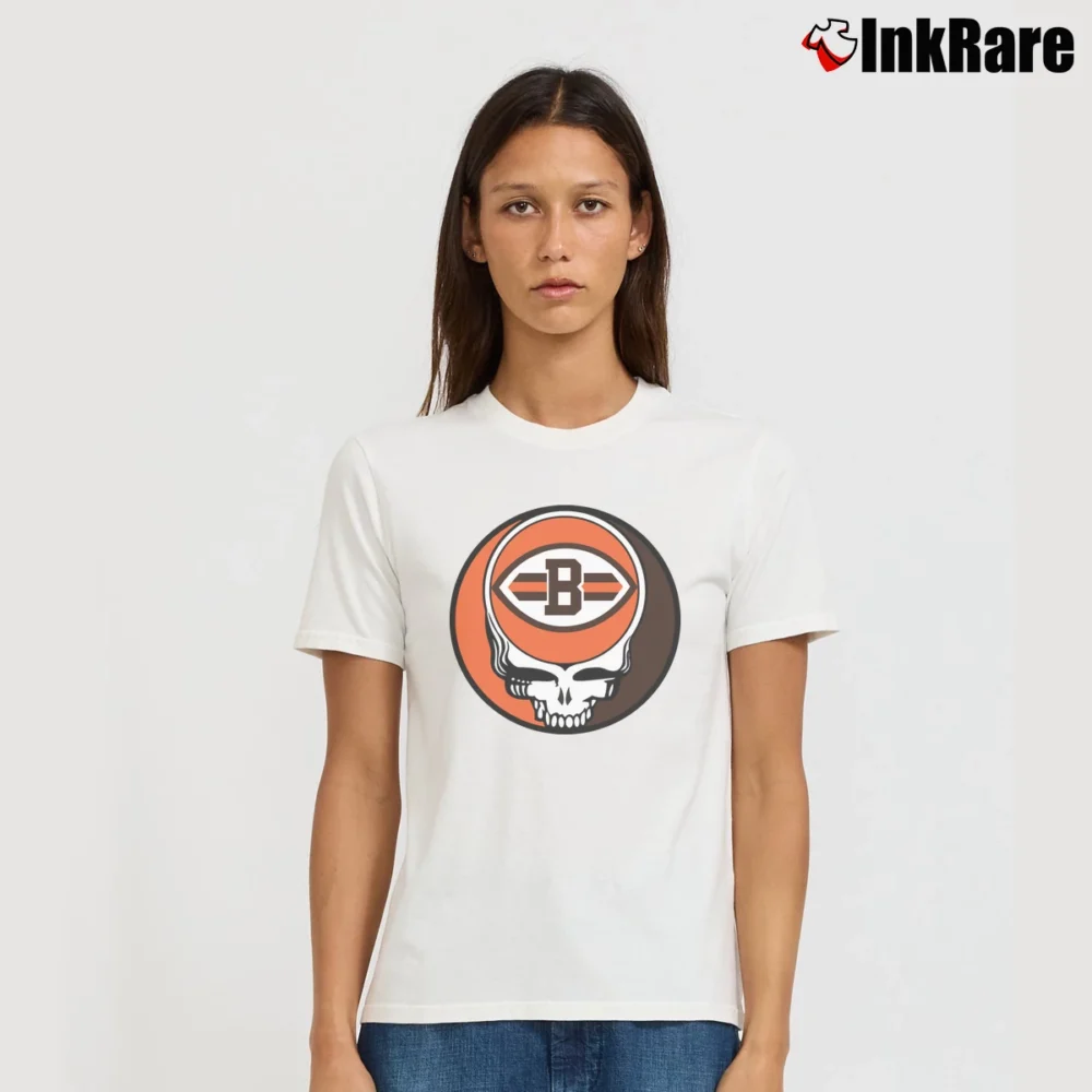Women’s Cleveland Browns Grateful Dead Steal Your Face Football NFL Signature T-Shirt in white | Soft, Flattering Fit