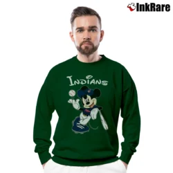 Men’s Cleveland Indians Mickey Mouse Baseball Team Crewneck Sweatshirt in forest green | Cozy Fabric, Clean Style