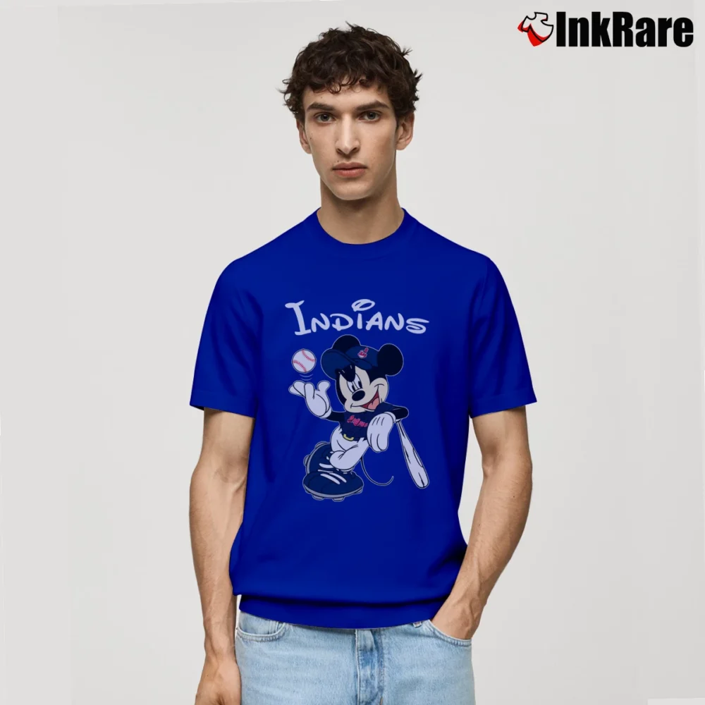 Men’s Cleveland Indians Mickey Mouse Baseball Team Classic T-Shirt in royal blue | Soft, Breathable Everyday Wear