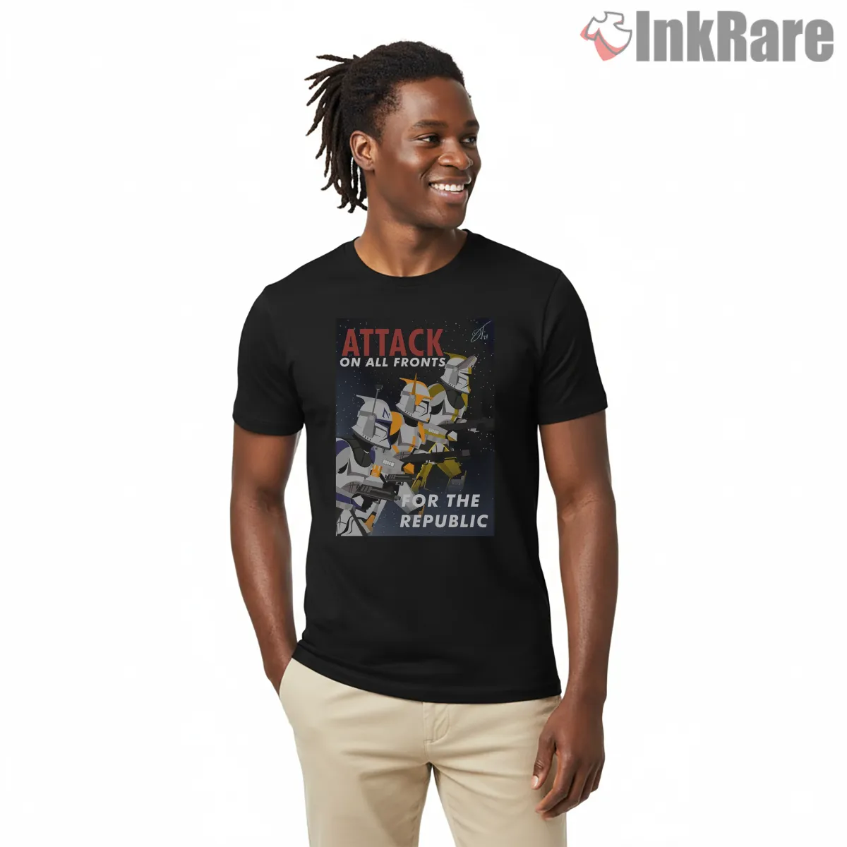 Clone Trooper Attack On All Fronts Poster Short Sleeve Black Clone Trooper Attack On All Fronts Poster Shirt on black short sleeve shirt for men graphic tee