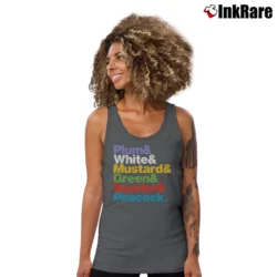 Women’s Clue Movie Character Names Tank Top in charcoal | Lightweight, Movement-Friendly