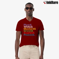 Men’s Clue Movie Character Names V-Neck Tee in maroon | Sharp, Breathable, Everyday Staple