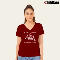 Women’s Clue Movie Flames Flames On The Side Of My Face V-Neck Tee in maroon | Chic Neckline, Soft Texture