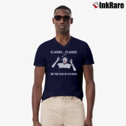 Men’s Clue Movie Flames Flames On The Side Of My Face V-Neck Tee in navy | Sharp, Breathable, Everyday Staple