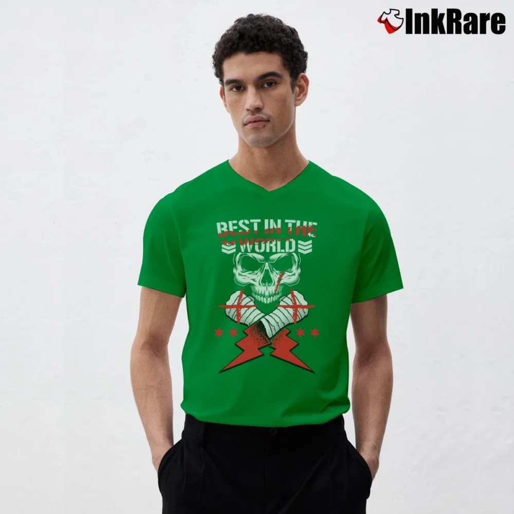 Men’s cm punk pro wrestling best in the world for Hardcore Fans V-Neck Tee in irish green | Sharp, Breathable, Everyday Staple