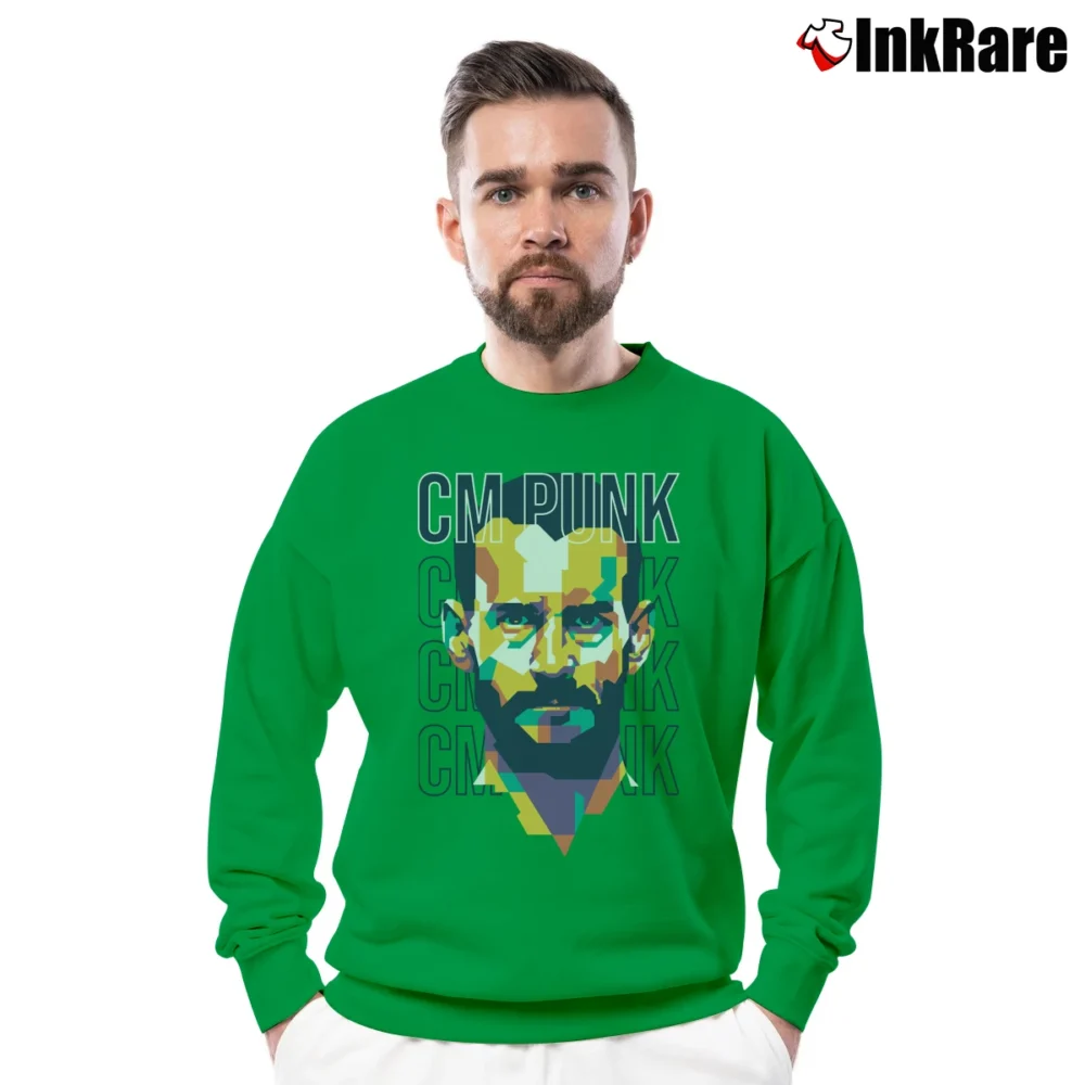 Men’s cm punk wpap style for Art and Wrestling Lovers Crewneck Sweatshirt in irish green | Cozy Fabric, Clean Style