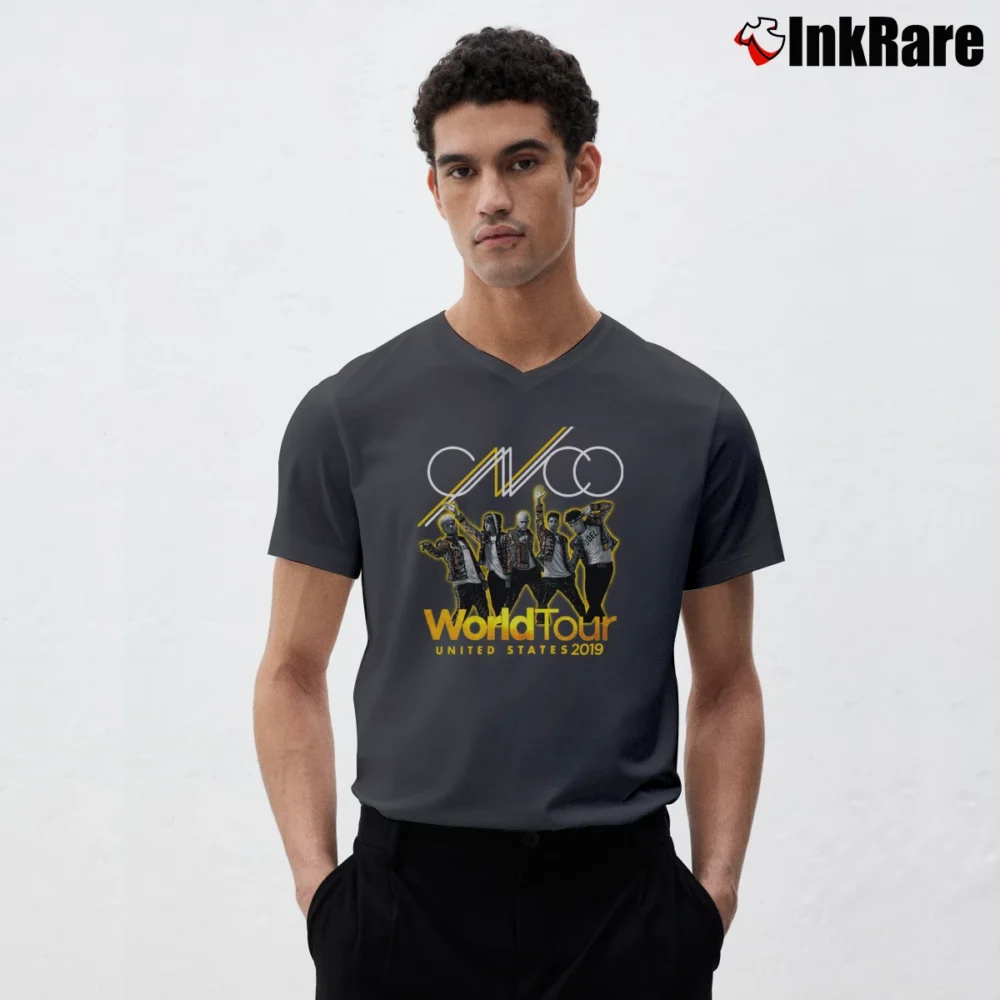 Men’s CNCO World Tour 2018 2019 V-Neck Tee in charcoal | Sharp, Breathable, Everyday Staple
