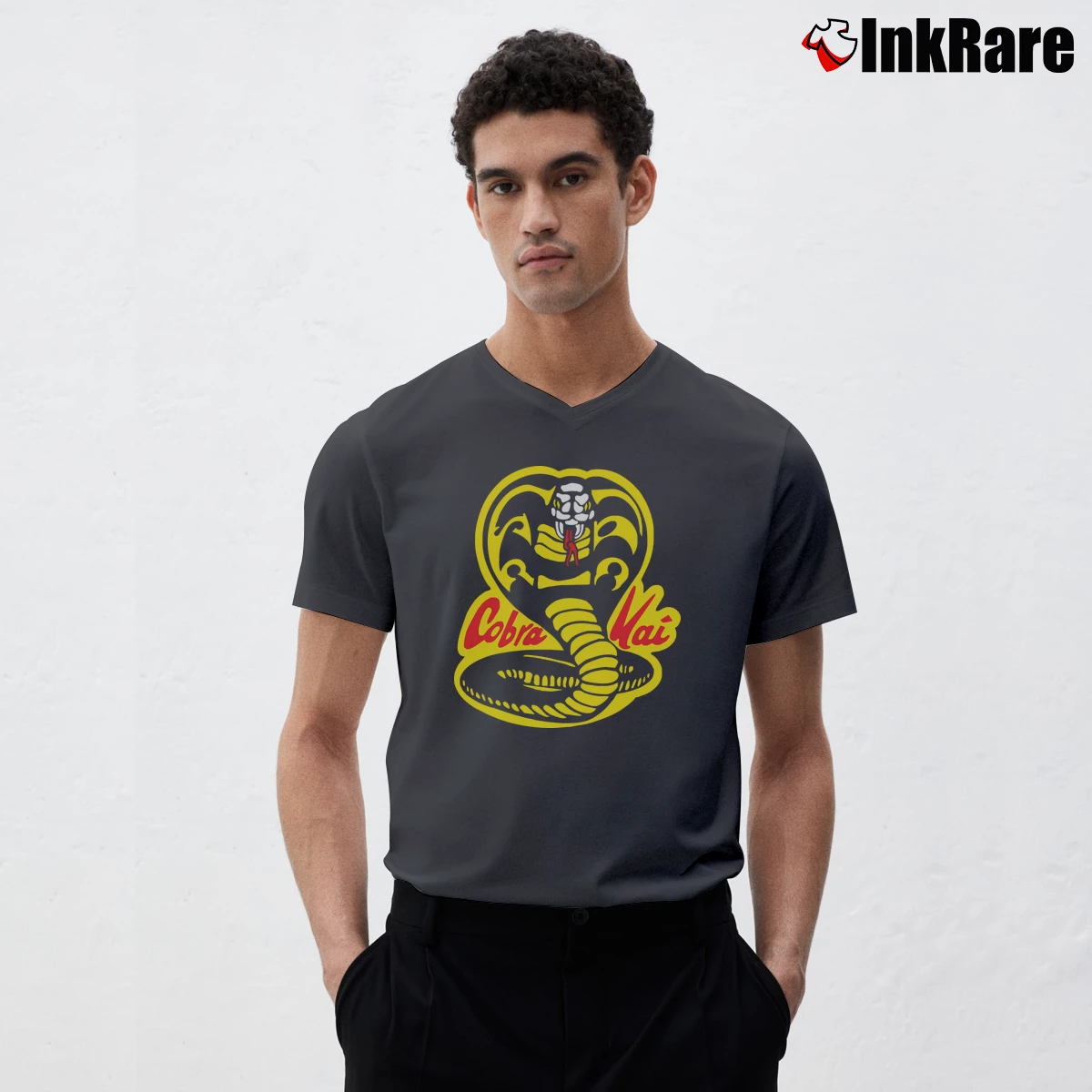 Men’s Cobra Kai Dojo Logo V-Neck Tee in charcoal | Sharp, Breathable, Everyday Staple