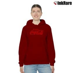 Women’s Coca Cola Enjoy Logo Red Graphic Cozy Hoodie in maroon | Warm, Structured, Stylish