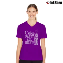 Women’s Coca Cola Party All Night V-Neck Tee in purple | Chic Neckline, Soft Texture