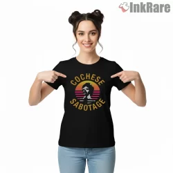 Cochese Sabotage Retro Badge Beastie Boys Shirt on black short sleeve shirt for women graphic tee