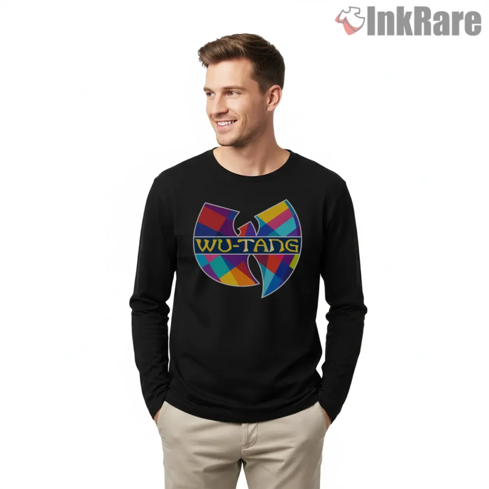 Color Block Wu Tang Forever Pop Art Shirt on black long sleeve shirt for men graphic tee