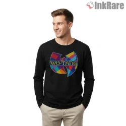 Color Block Wu Tang Forever Pop Art Shirt on black long sleeve shirt for men graphic tee