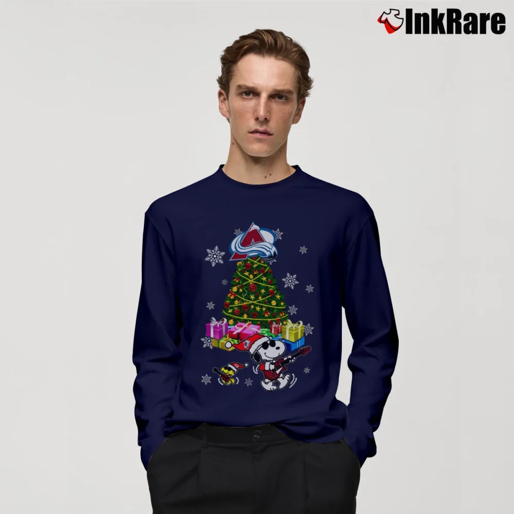 Men’s Colorado Avalanche Snoopy Ugly Christmas Long-Sleeve Shirt in navy | Sleek, Lightweight, Year-Round Wear