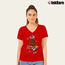 Women’s Colorado Avalanche Snoopy Ugly Christmas V-Neck Tee in red | Chic Neckline, Soft Texture