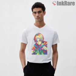 Colorful Anime Pop Art Street Portrait Shirt on white v-neck shirt for men graphic tee