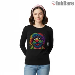 Colorful Muppet Neon Portrait Psychedelic Art Style Shirt on black long sleeve shirt for women graphic tee