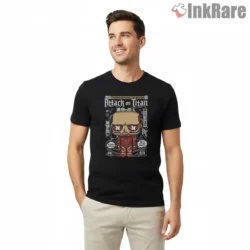 Colossal Titan Chibi Magazine Cover Shirt on black short sleeve shirt for men graphic tee