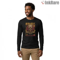 Colossal Titan Emblem Retro Badge Shirt on black long sleeve shirt for men graphic tee