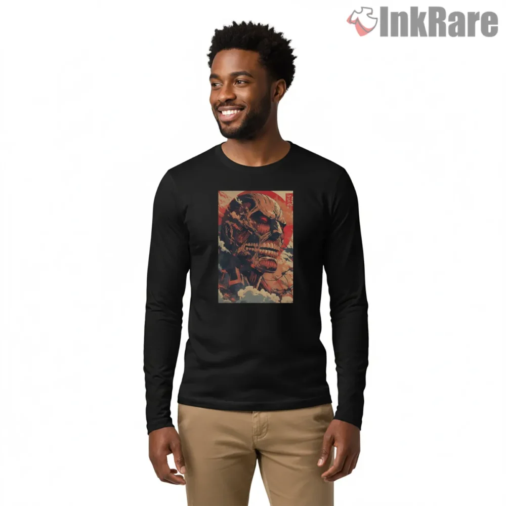 Colossal Titan Ruin Vintage Movie Poster Shirt on black long sleeve shirt for men graphic tee