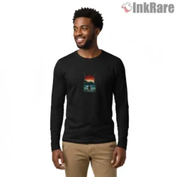 Colossal Titans Carved Cliff Red Horizon Shirt on black long sleeve shirt for men graphic tee