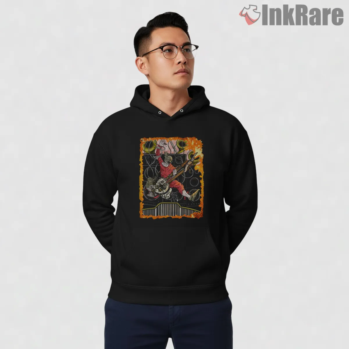 Coma Doof Warrior Flame Guitar Stage Mad Max Hoodie Black Coma Doof Warrior Flame Guitar Stage Mad Max Shirt on black hoodie for men graphic tee