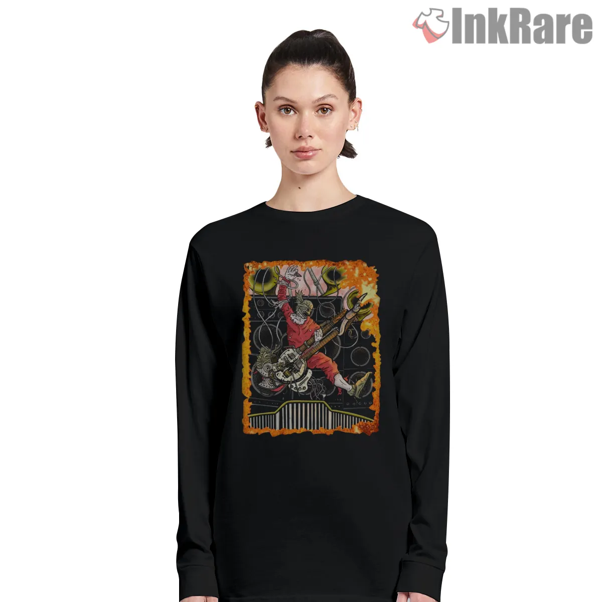 Coma Doof Warrior Flame Guitar Stage Mad Max Long Sleeve Black Coma Doof Warrior Flame Guitar Stage Mad Max Shirt on black long sleeve shirt for women graphic tee