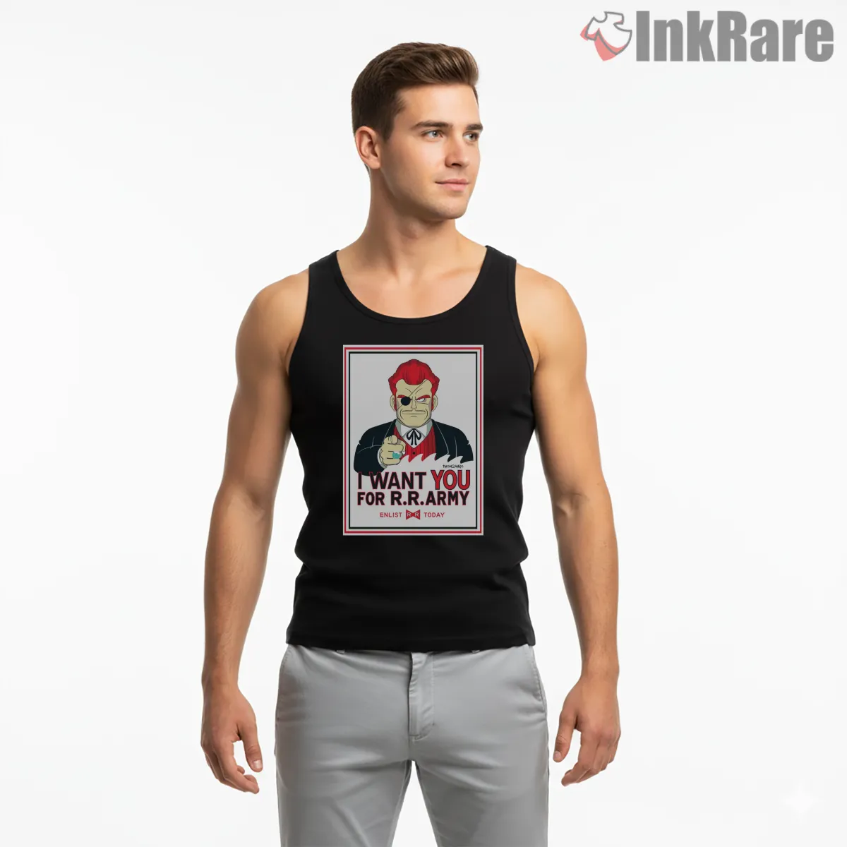 Commander Red Ribbon Army Recruitment Tank Top Black Commander Red Ribbon Army Recruitment Shirt on black tank top for men graphic tee
