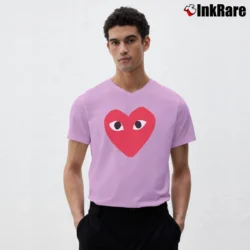 Men’s Comme Des Garcons Inspired V-Neck Tee in light pink | Sharp, Breathable, Everyday Staple