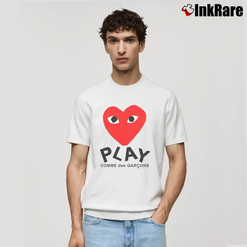 Men’s Comme Des Garcons Play Fashion Classic T-Shirt in white | Soft, Breathable Everyday Wear