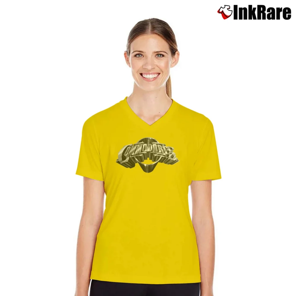 Women’s Commodores Band Logo V-Neck Tee in yellow | Chic Neckline, Soft Texture