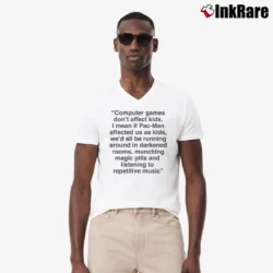Men’s Computer Games Don't Affect Us V-Neck Tee in white | Sharp, Breathable, Everyday Staple
