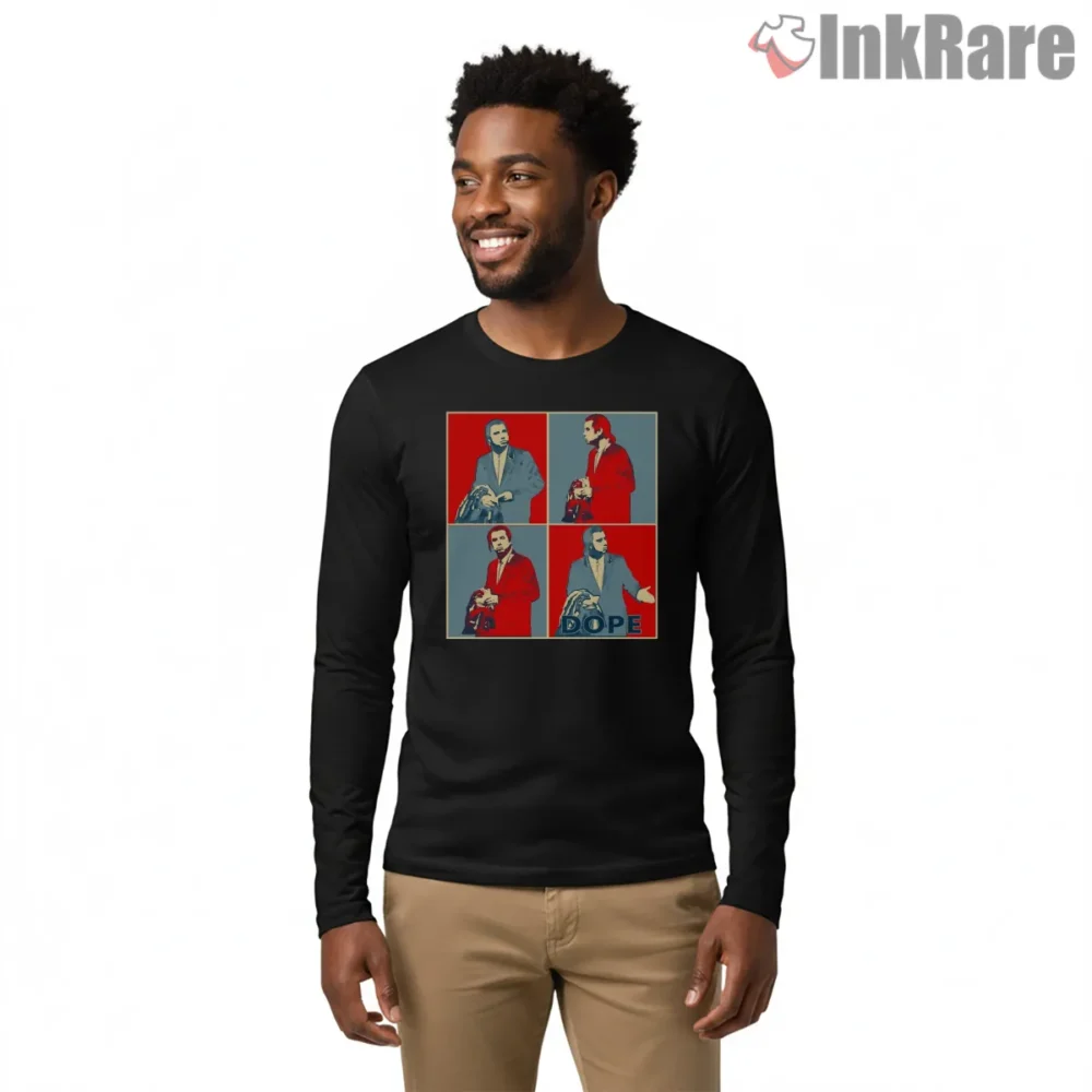 Confused Travolta Pop Art Dope Shirt on black long sleeve shirt for men graphic tee
