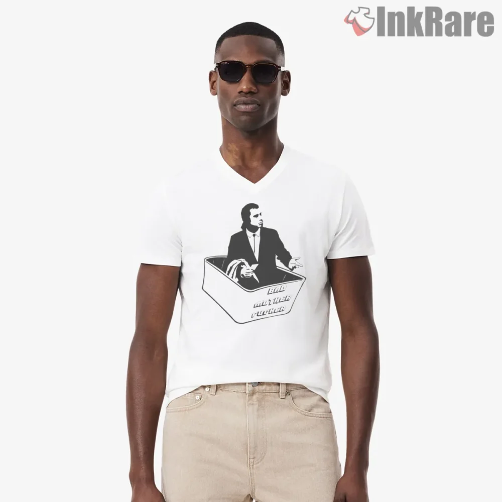 Confused Vincent Empty Wallet Meme Shirt on white v-neck shirt for men graphic tee