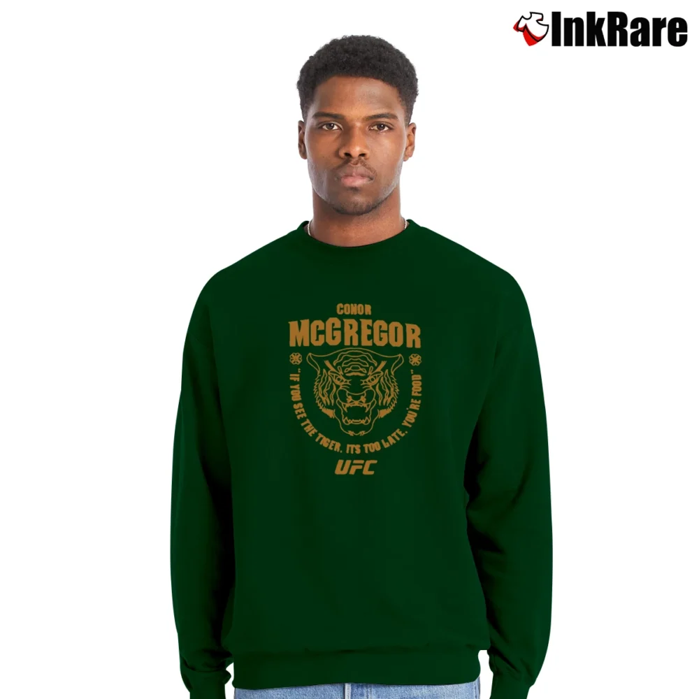Men’s Conor McGregor UFC 202 Tiger Food Hoodie Crewneck Sweatshirt in forest green | Cozy Fabric, Clean Style