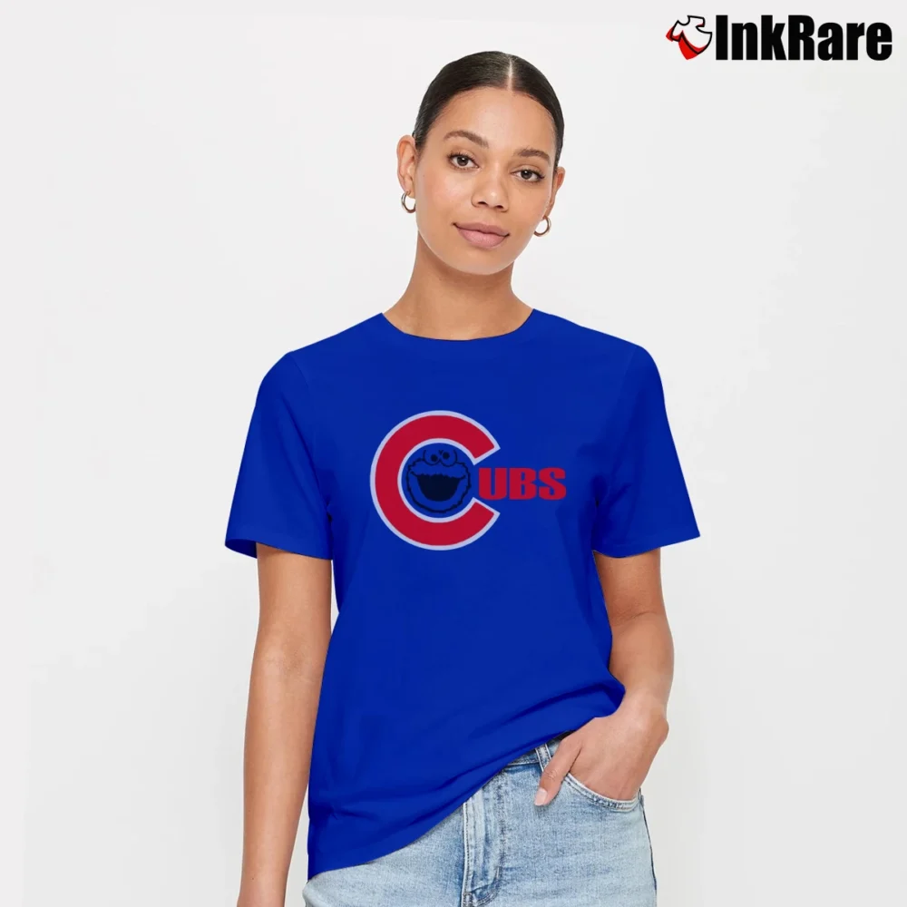 Women’s Cookie Monster Chicago Cubs Baseball Team Root For The Cookie Signature T-Shirt in royal blue | Soft, Flattering Fit