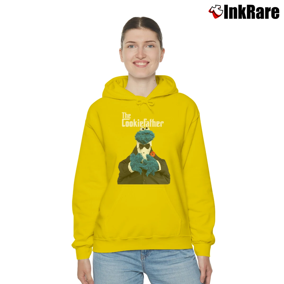 Women’s Cookie Monster The Cookie Father Parody Cozy Hoodie in yellow | Warm, Structured, Stylish